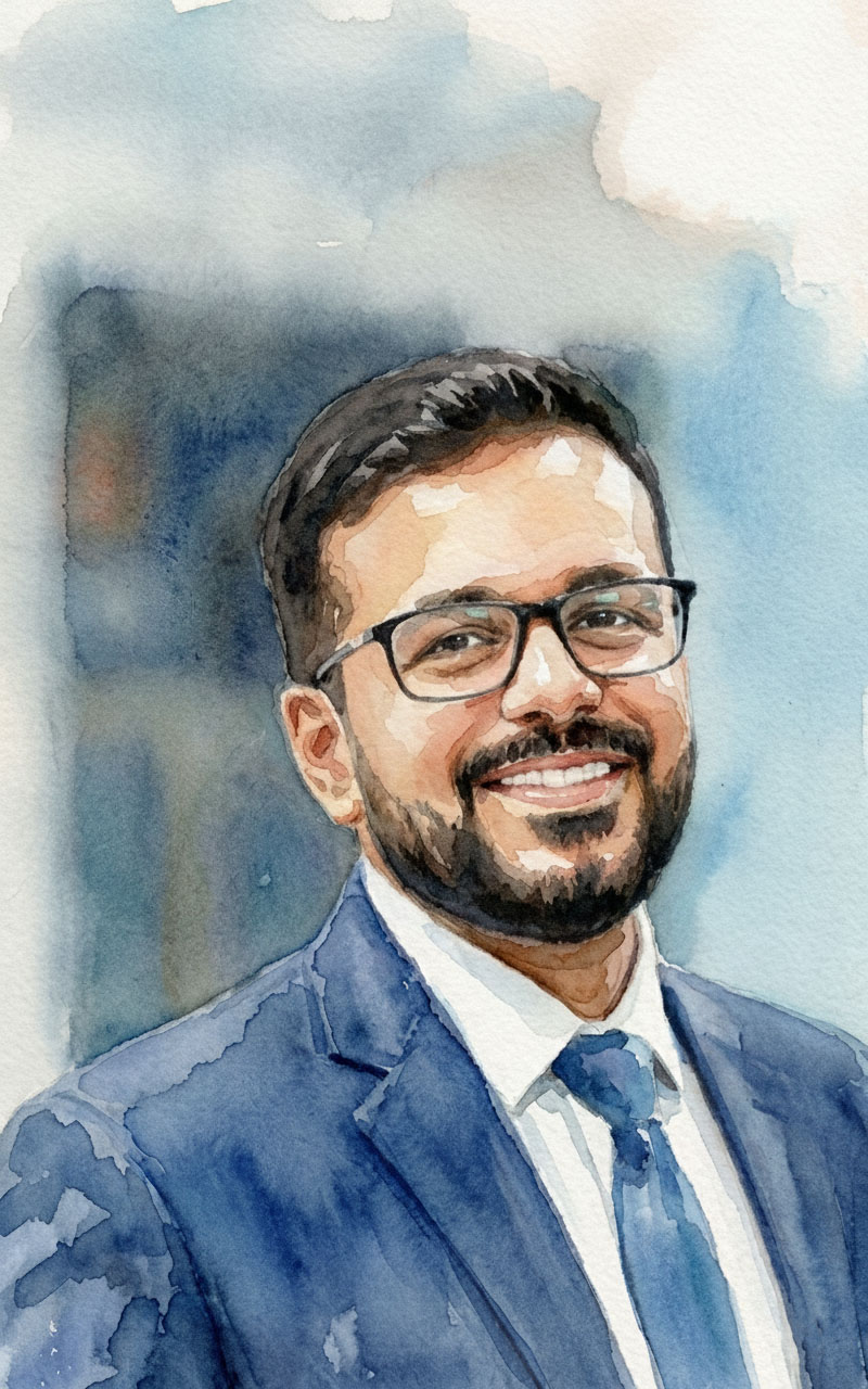 Watercolor portrait of Rohit Malieckal