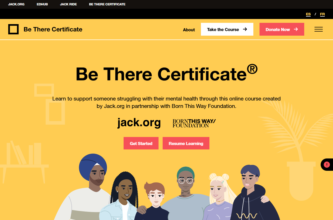 Current public Be There Certificate learning experience shown inside a browser frame.